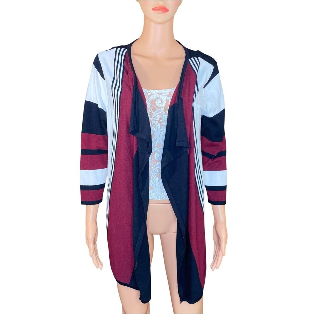 Christopher & Banks Bold Striped Cardigan Sweater Open Front 3-4 Sleeve Size SM